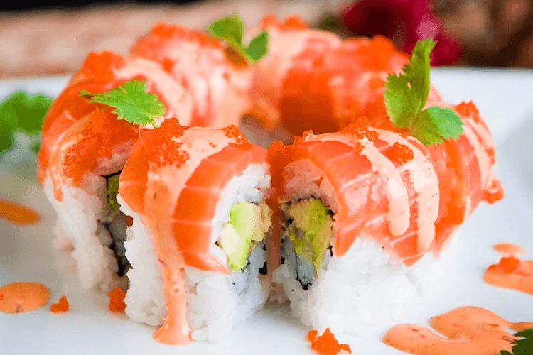 Salmon-topped Seasons of Japan sushi rolls